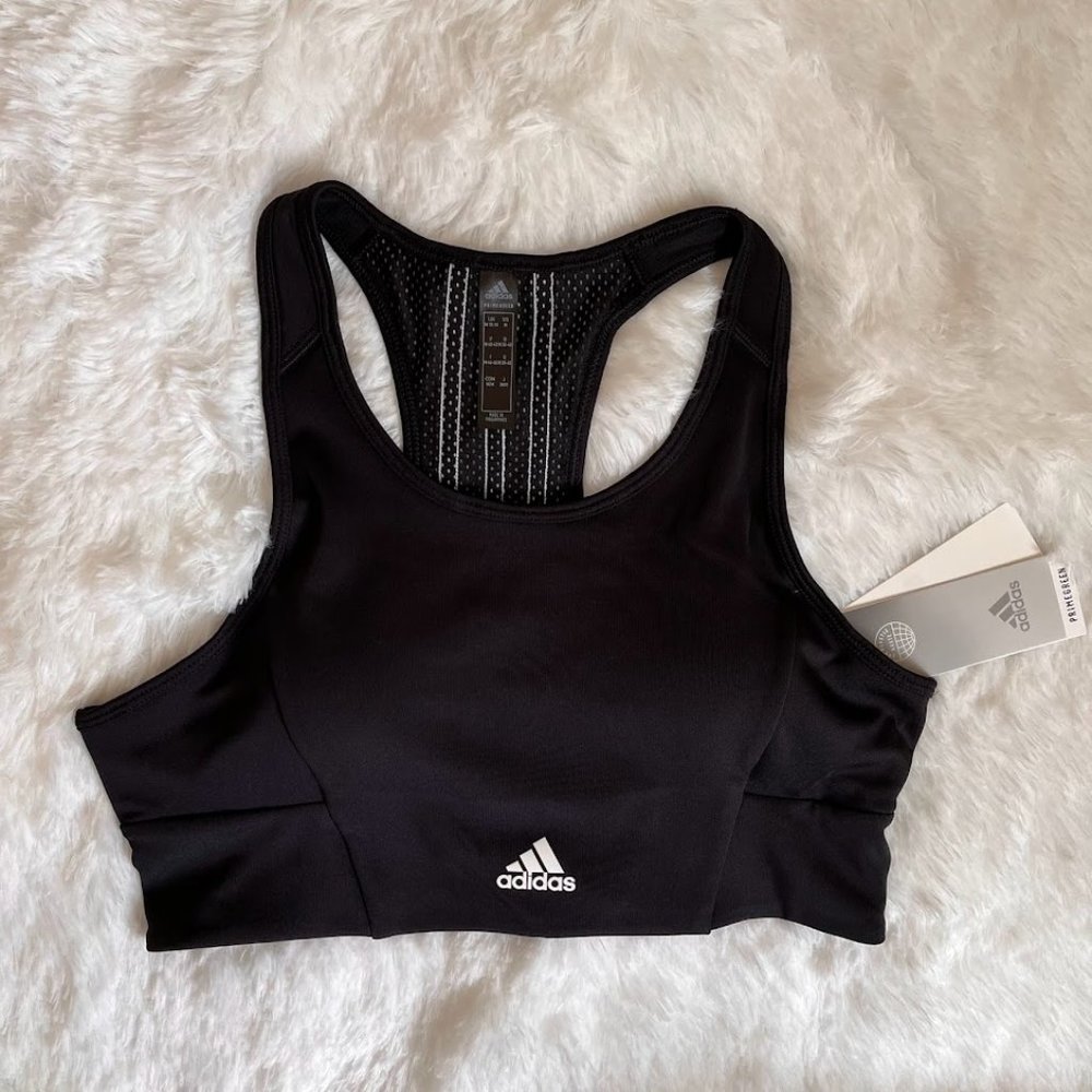 Adidas Black & White  Aeroready 3-Stripes Sports Bra, Medium